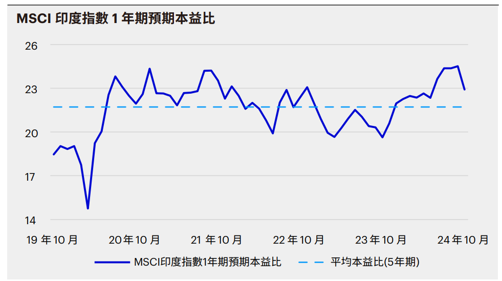 MSCI 印度指數1年期預期本益比
印度股票